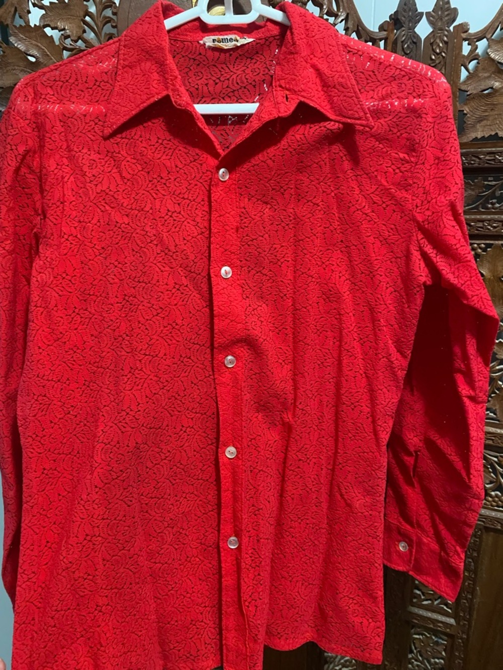 Men's Red Lace Button-Up Shirt